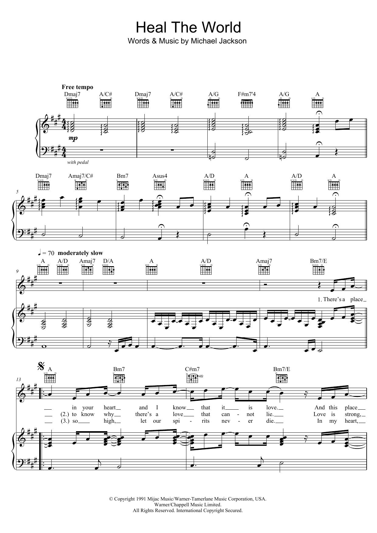 Michael Jackson Heal The World Sheet Music Notes & Chords for Lyrics & Chords - Download or Print PDF