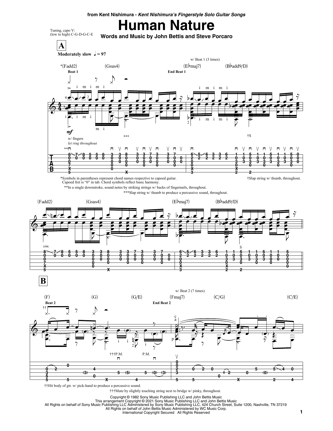 Michael Jackson Human Nature (arr. Kent Nishimura) Sheet Music Notes & Chords for Solo Guitar - Download or Print PDF