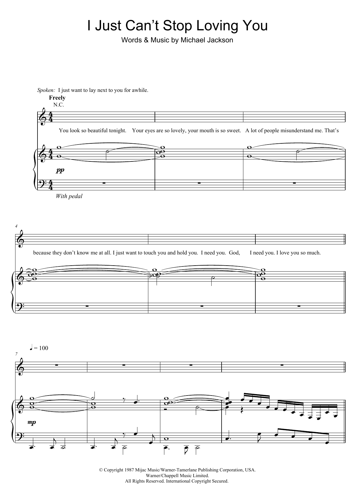 Michael Jackson I Just Can't Stop Loving You Sheet Music Notes & Chords for Vocal Pro + Piano/Guitar - Download or Print PDF