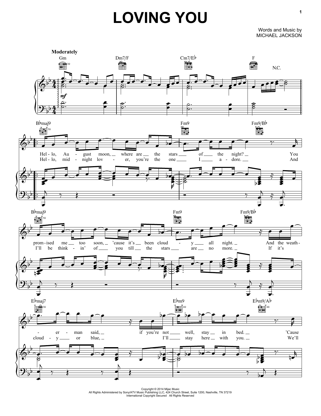Michael Jackson Loving You Sheet Music Notes & Chords for Piano, Vocal & Guitar (Right-Hand Melody) - Download or Print PDF