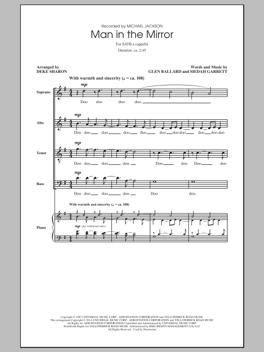 Michael Jackson Man In The Mirror (arr. Deke Sharon) Sheet Music Notes & Chords for SATB - Download or Print PDF