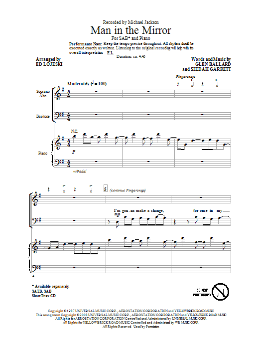 Michael Jackson Man In The Mirror (arr. Ed Lojeski) Sheet Music Notes & Chords for SATB - Download or Print PDF