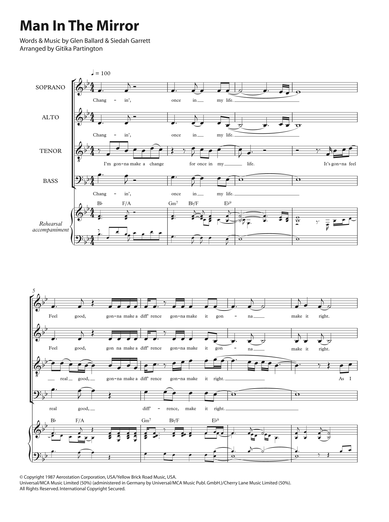 Michael Jackson Man In The Mirror (arr. Gitika Partington) Sheet Music Notes & Chords for SATB - Download or Print PDF