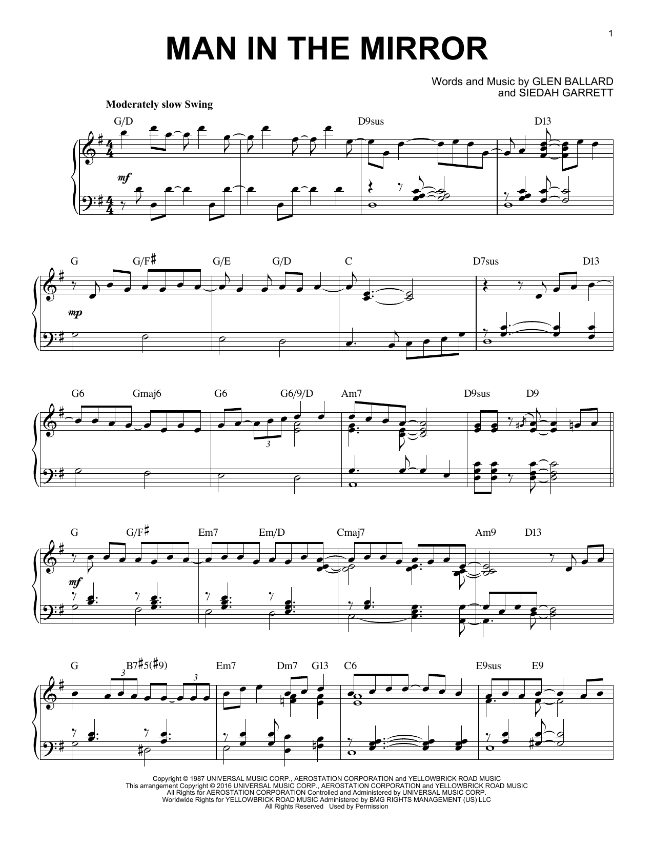Michael Jackson Man In The Mirror [Jazz version] (arr. Brent Edstrom) Sheet Music Notes & Chords for Piano - Download or Print PDF