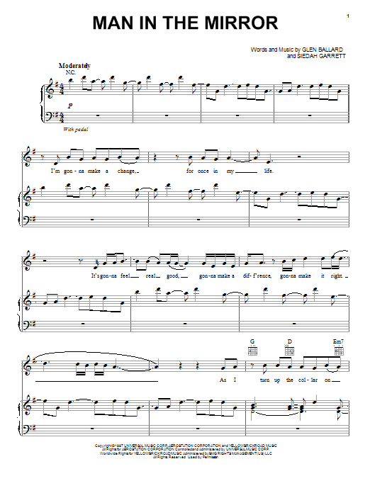 Michael Jackson Man In The Mirror Sheet Music Notes & Chords for Lyrics & Chords - Download or Print PDF