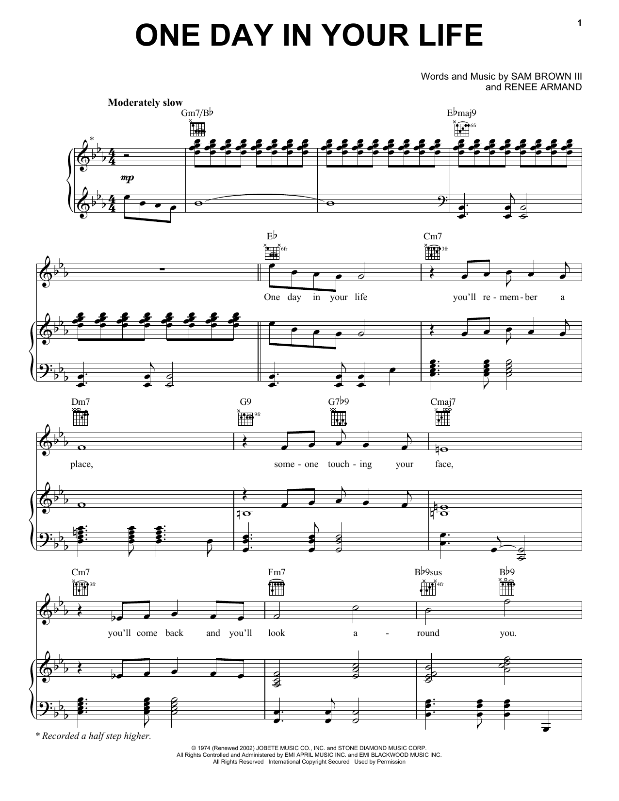 Michael Jackson One Day In Your Life Sheet Music Notes & Chords for Piano, Vocal & Guitar Chords (Right-Hand Melody) - Download or Print PDF