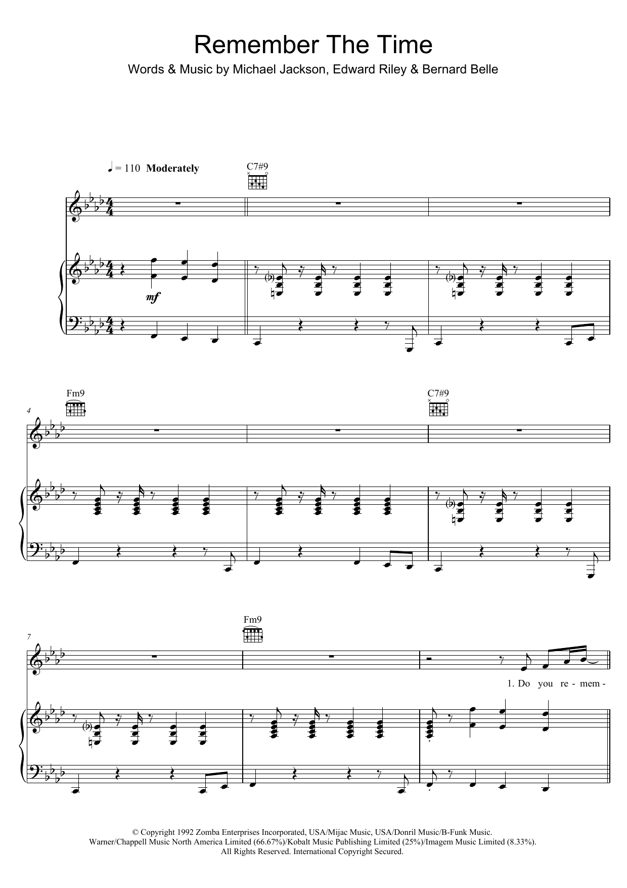 Michael Jackson Remember The Time Sheet Music Notes & Chords for Piano, Vocal & Guitar - Download or Print PDF