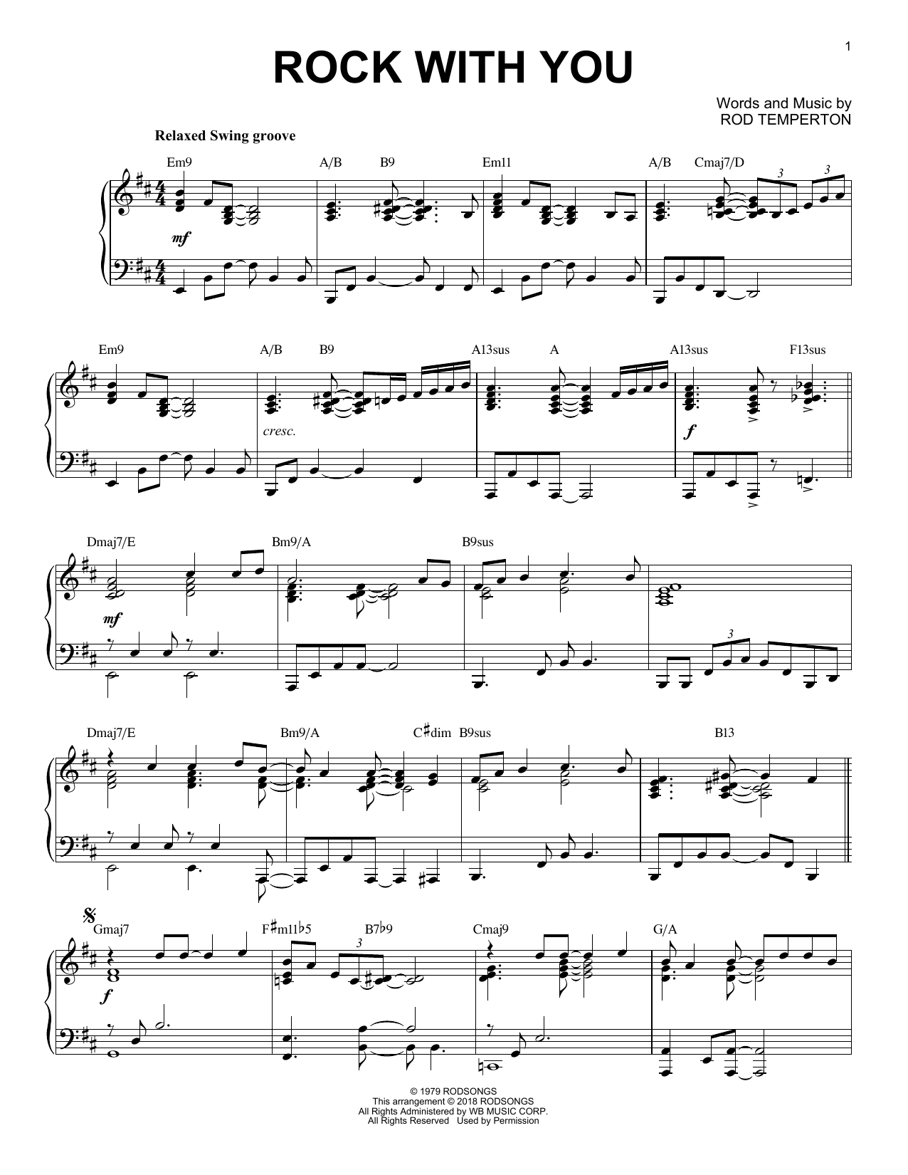 Michael Jackson Rock With You [Jazz version] Sheet Music Notes & Chords for Piano - Download or Print PDF