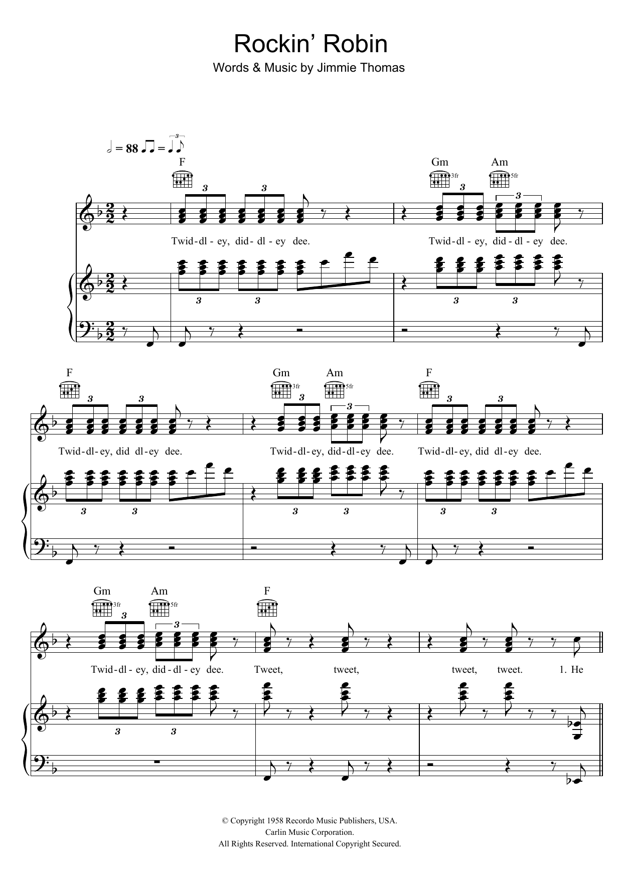 The Jackson 5 Rockin' Robin Sheet Music Notes & Chords for Piano, Vocal & Guitar - Download or Print PDF