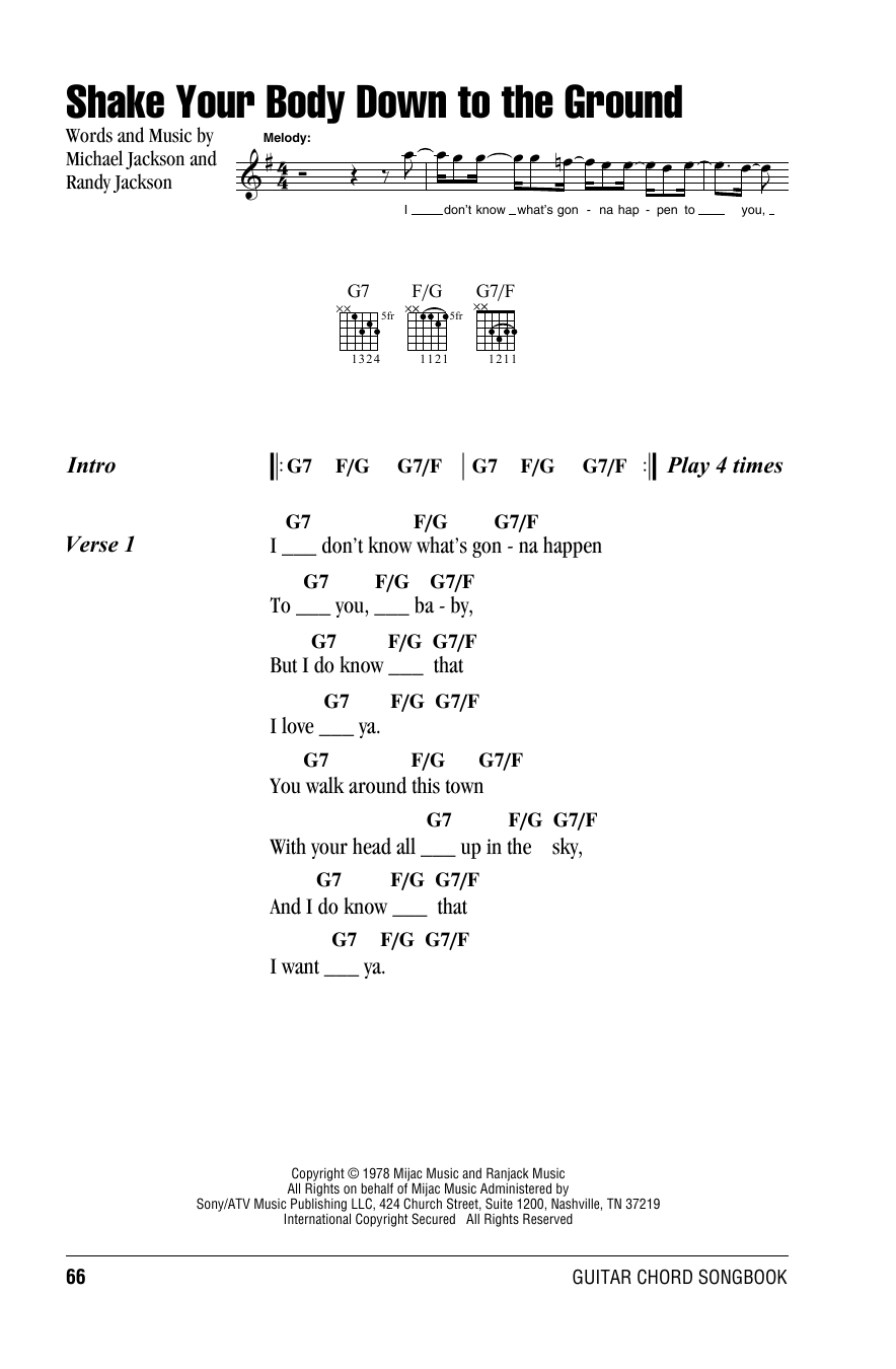 Michael Jackson Shake Your Body Down To The Ground Sheet Music Notes & Chords for Lyrics & Chords - Download or Print PDF