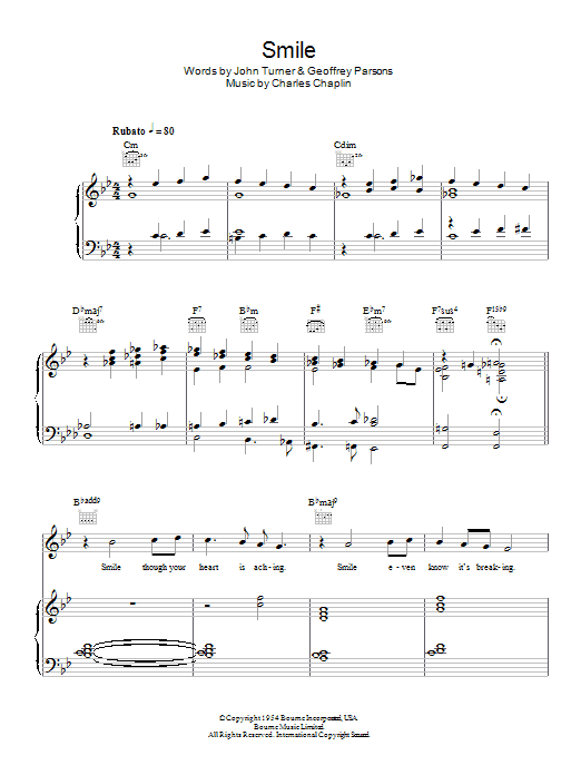 Michael Jackson Smile Sheet Music Notes & Chords for Piano, Vocal & Guitar (Right-Hand Melody) - Download or Print PDF