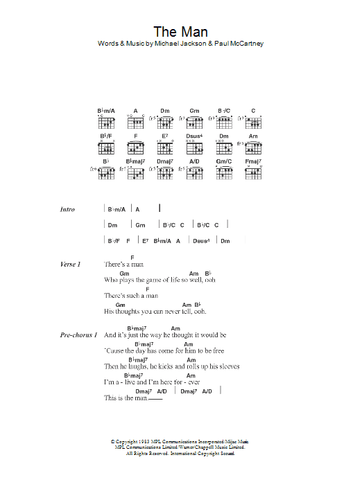 Paul McCartney & Michael Jackson The Man Sheet Music Notes & Chords for Lyrics & Chords - Download or Print PDF