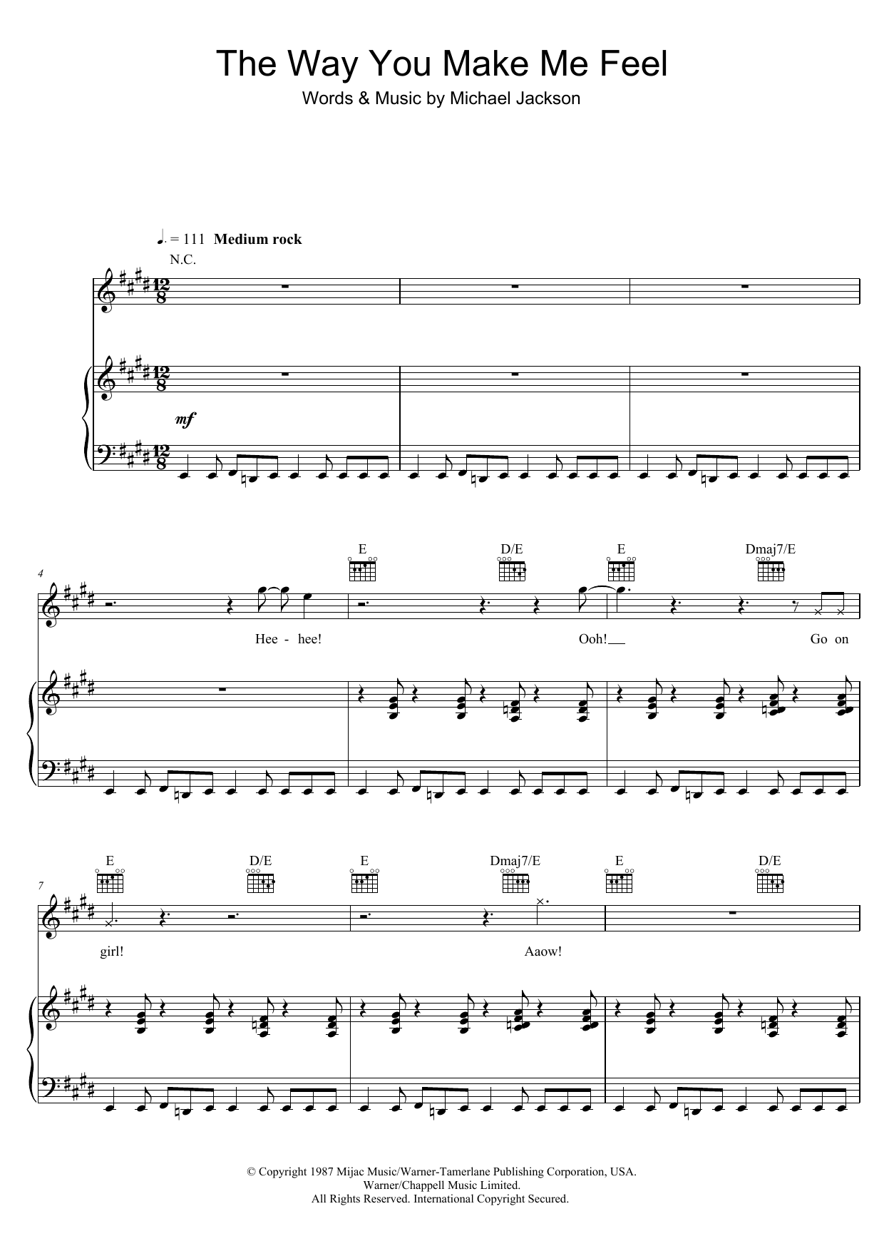 Michael Jackson The Way You Make Me Feel Sheet Music Notes & Chords for Easy Piano - Download or Print PDF