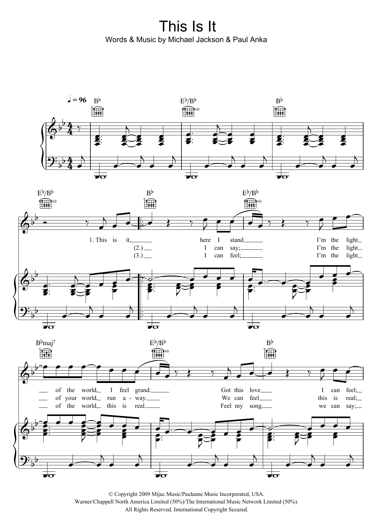 Michael Jackson This Is It Sheet Music Notes & Chords for Piano, Vocal & Guitar (Right-Hand Melody) - Download or Print PDF