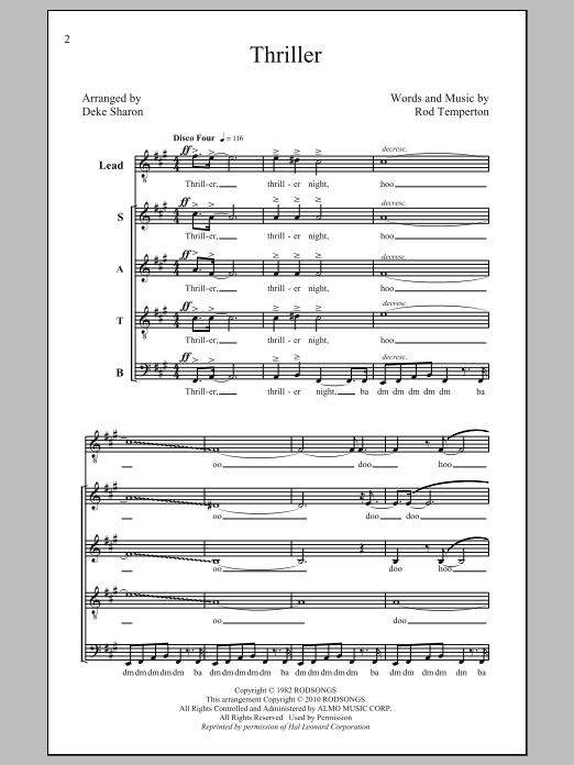 Michael Jackson Thriller (arr. Deke Sharon) Sheet Music Notes & Chords for SATB - Download or Print PDF