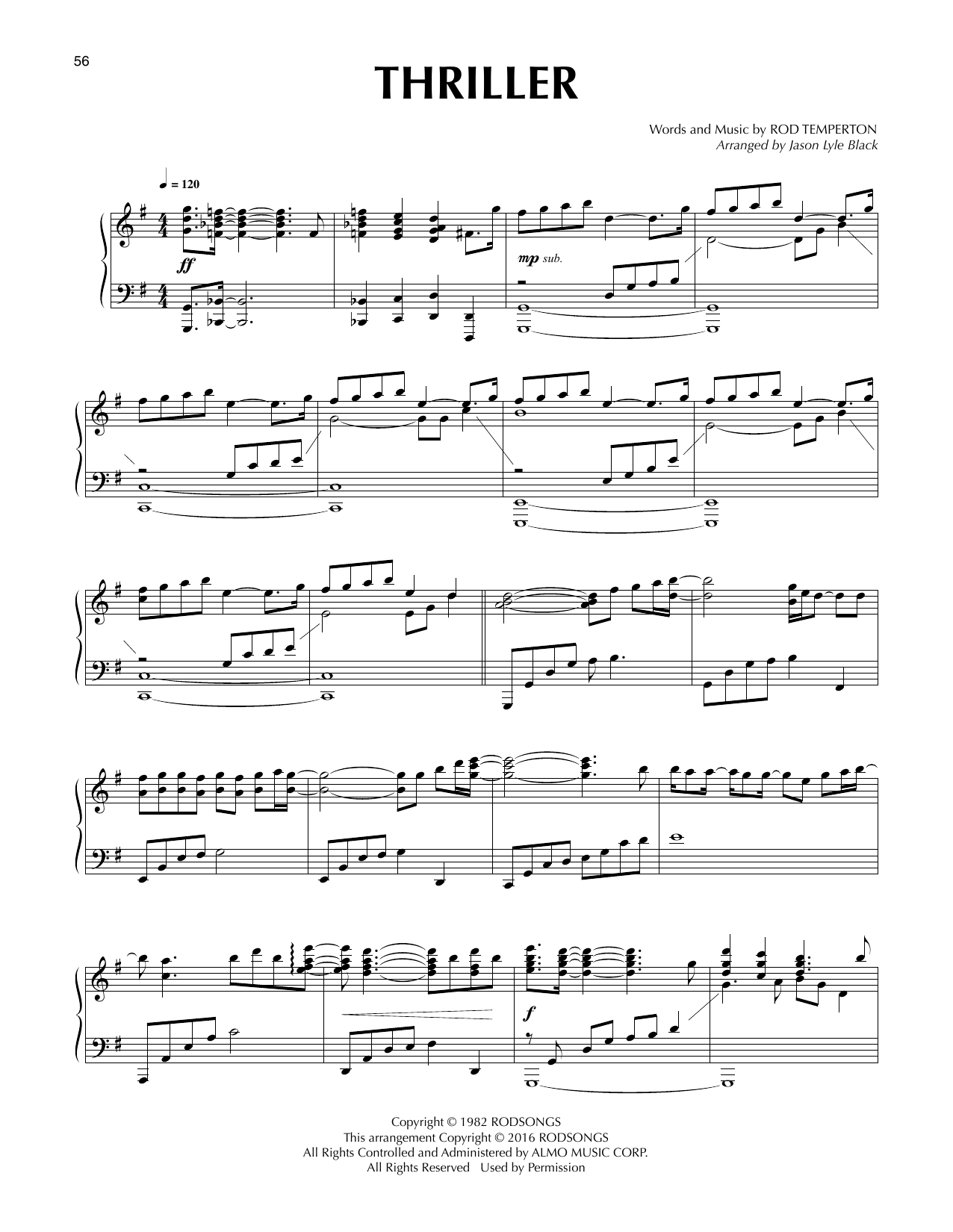 Michael Jackson Thriller (arr. Jason Lyle Black) Sheet Music Notes & Chords for Piano - Download or Print PDF