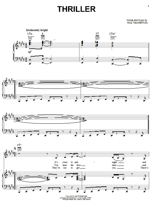 Michael Jackson Thriller sheet music notes and chords. Download Printable PDF.