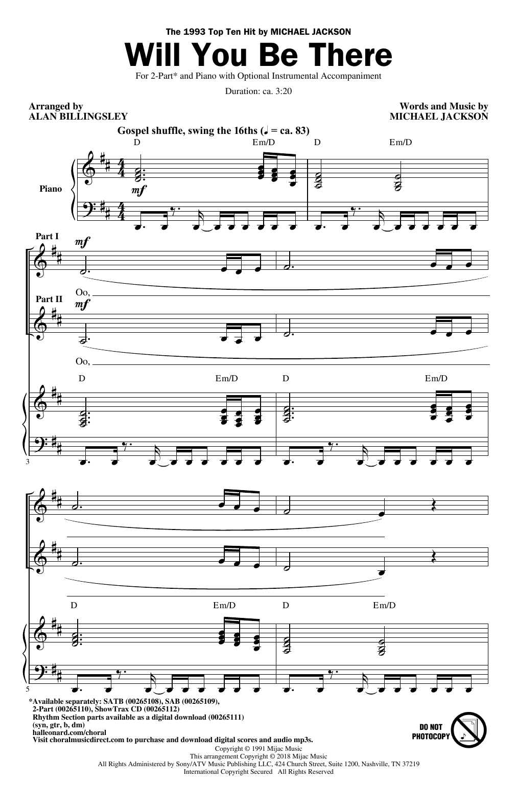 Michael Jackson Will You Be There (arr. Alan Billingsley) Sheet Music Notes & Chords for Choral - Download or Print PDF