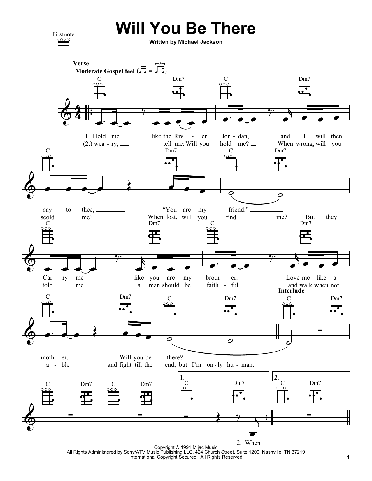 Michael Jackson Will You Be There Sheet Music Notes & Chords for Ukulele - Download or Print PDF