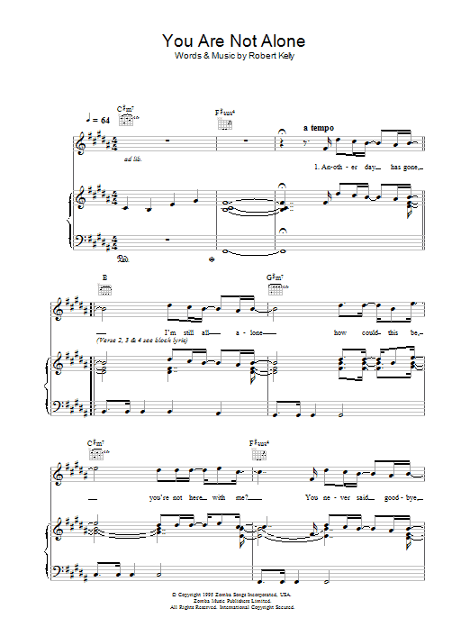 Michael Jackson You Are Not Alone Sheet Music Notes & Chords for Piano, Vocal & Guitar (Right-Hand Melody) - Download or Print PDF