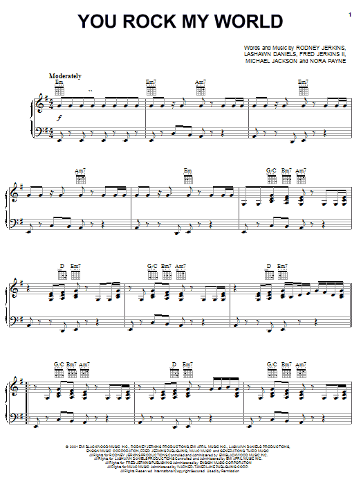 Michael Jackson You Rock My World Sheet Music Notes & Chords for Piano, Vocal & Guitar - Download or Print PDF