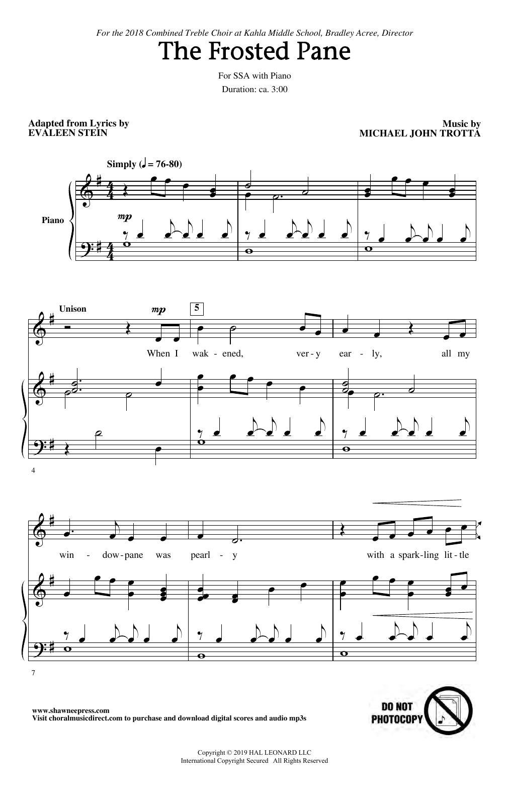 Michael John Trotta The Frosted Pane Sheet Music Notes & Chords for SSA Choir - Download or Print PDF