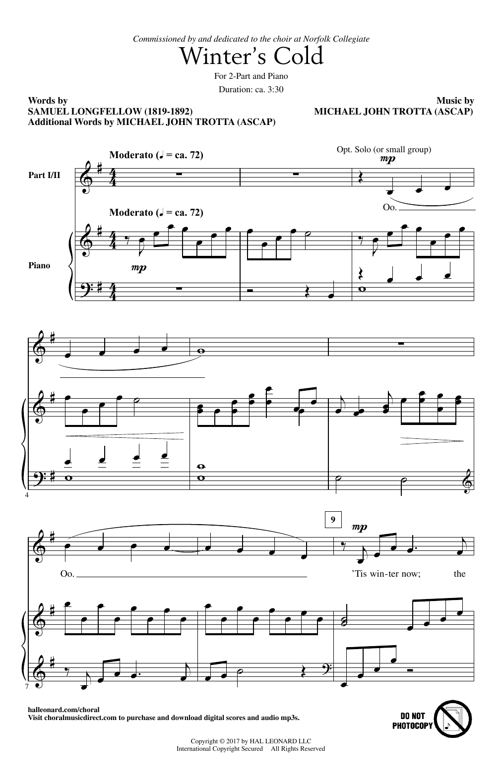 Michael John Trotta Winter's Cold Sheet Music Notes & Chords for 3-Part Mixed Choir - Download or Print PDF