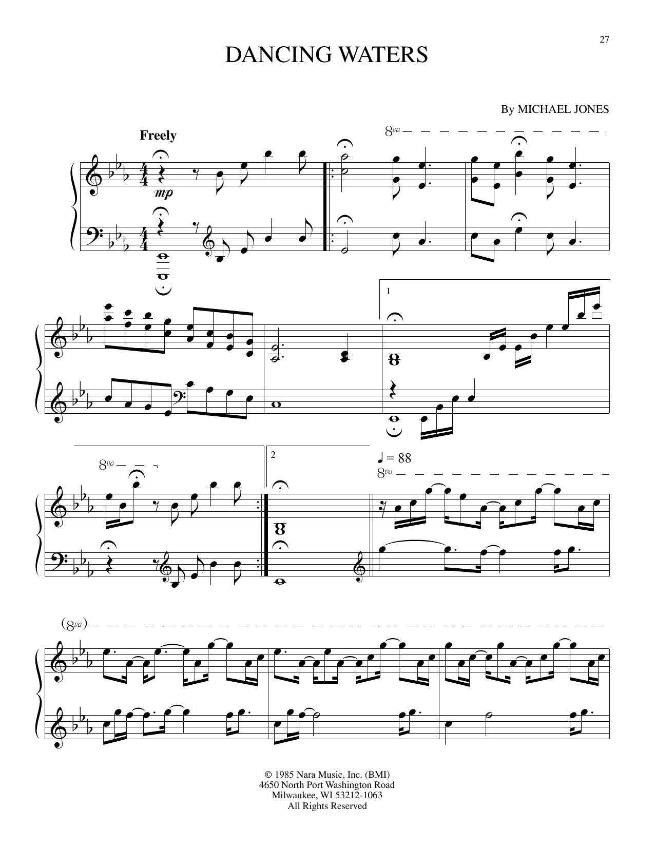 Michael Jones Dancing Waters Sheet Music Notes & Chords for Piano Solo - Download or Print PDF