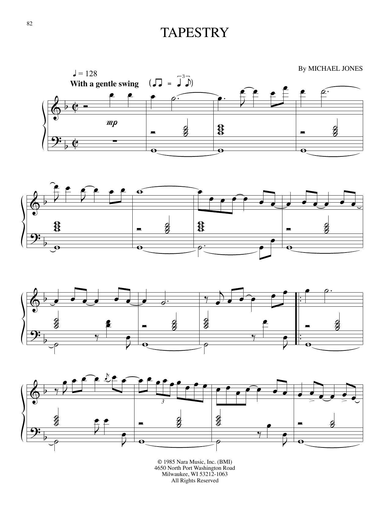 Michael Jones Tapestry Sheet Music Notes & Chords for Piano Solo - Download or Print PDF