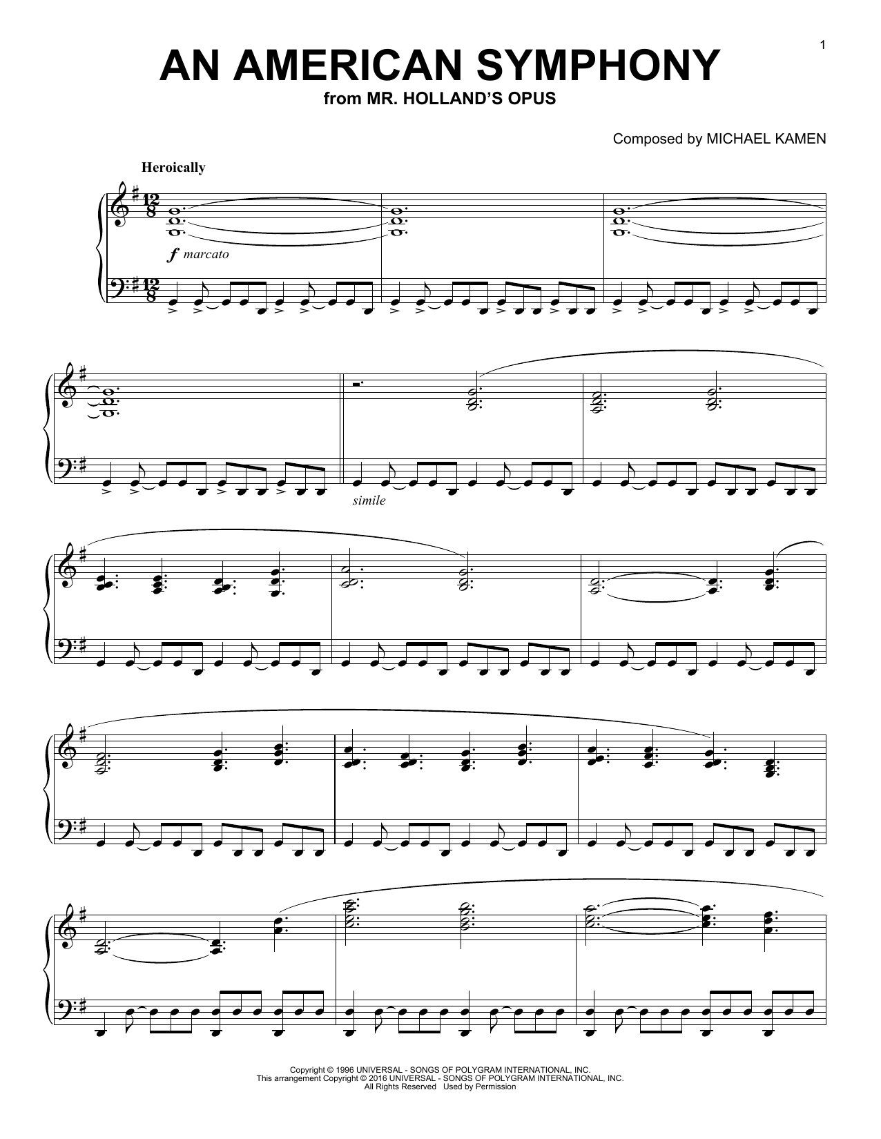 Michael Kamen An American Symphony Sheet Music Notes & Chords for Easy Piano - Download or Print PDF