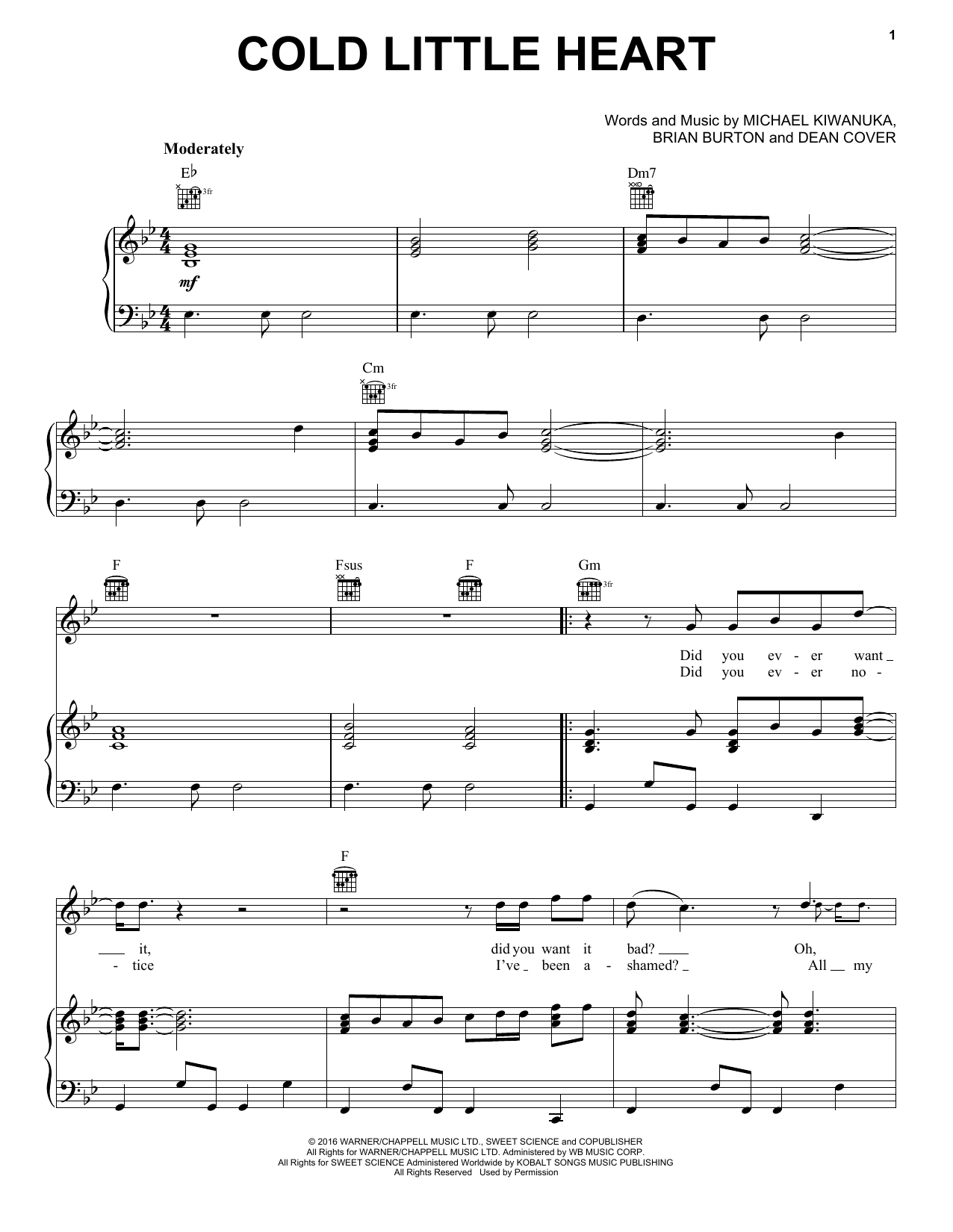Michael Kiwanuka Cold Little Heart (theme from Big Little Lies) Sheet Music Notes & Chords for Piano, Vocal & Guitar (Right-Hand Melody) - Download or Print PDF