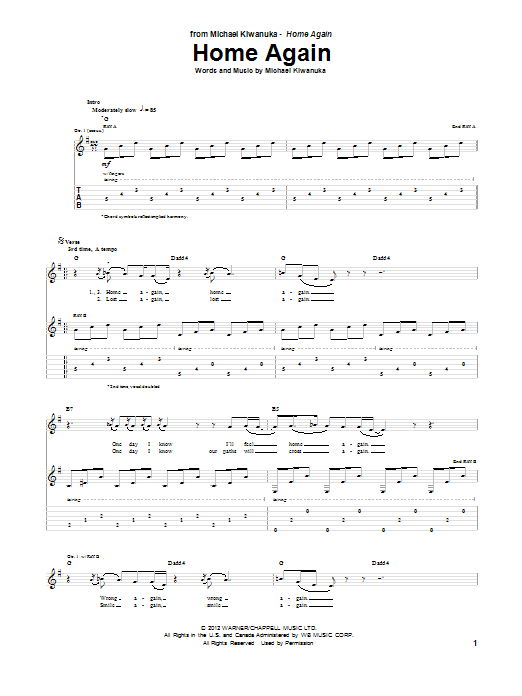 Michael Kiwanuka Home Again Sheet Music Notes & Chords for Guitar Tab - Download or Print PDF