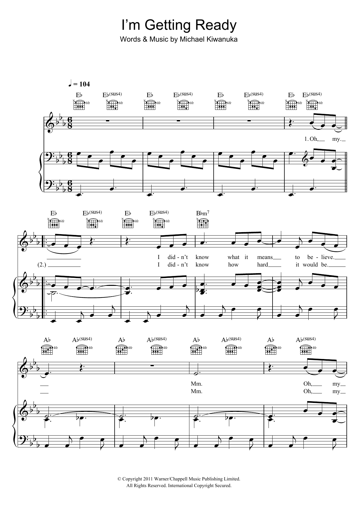 Michael Kiwanuka I'm Getting Ready Sheet Music Notes & Chords for Piano, Vocal & Guitar (Right-Hand Melody) - Download or Print PDF