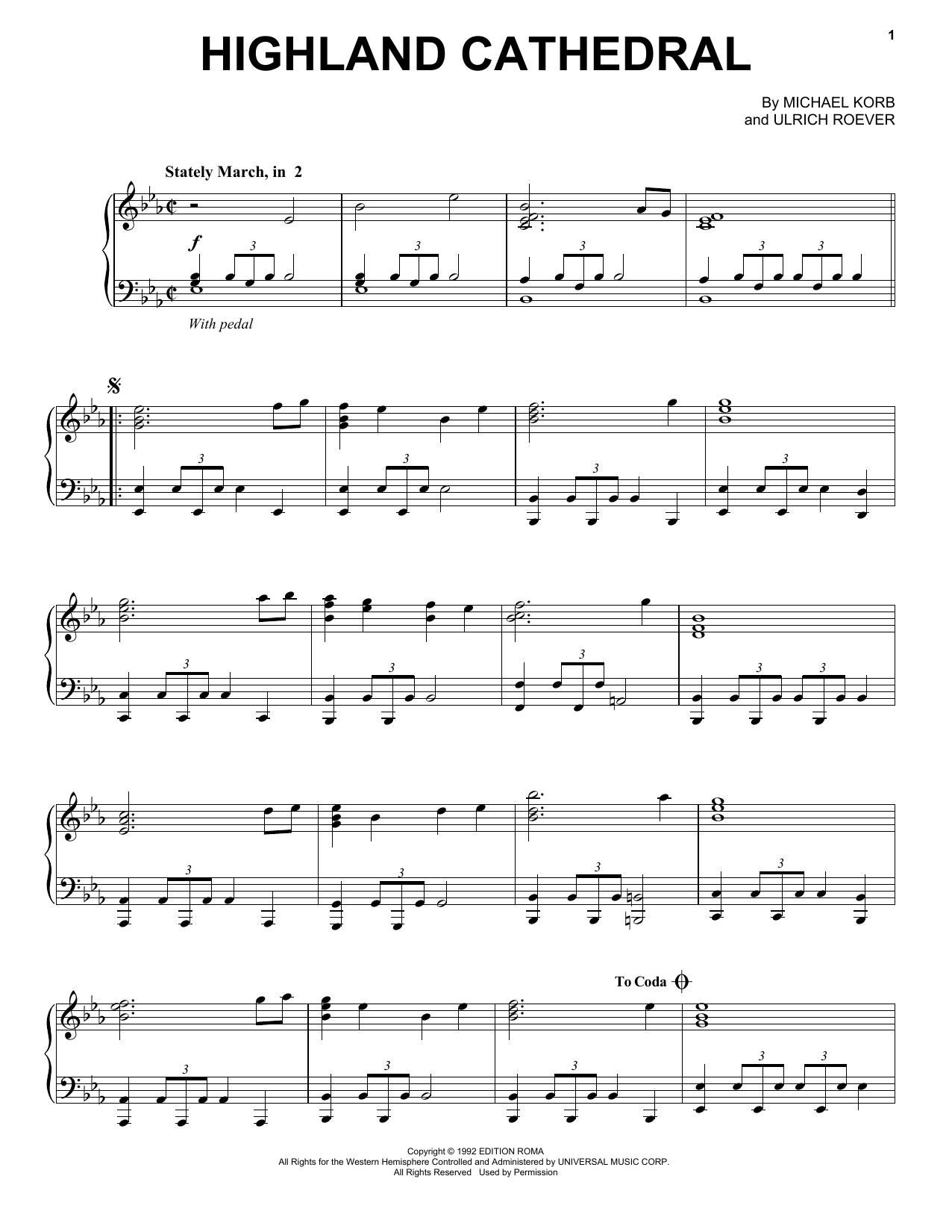 Michael Korb Highland Cathedral Sheet Music Notes & Chords for Piano, Vocal & Guitar (Right-Hand Melody) - Download or Print PDF