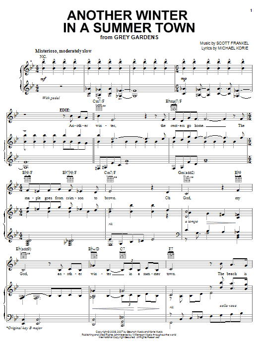 Michael Korie Another Winter In A Summer Town Sheet Music Notes & Chords for Melody Line, Lyrics & Chords - Download or Print PDF