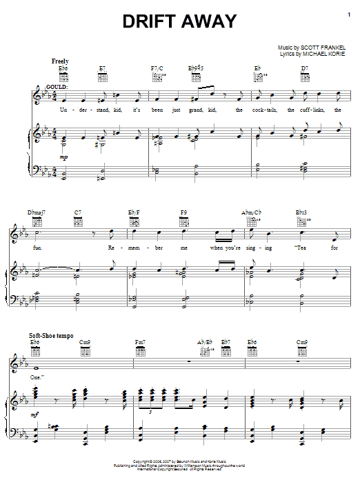 Michael Korie Drift Away Sheet Music Notes & Chords for Piano, Vocal & Guitar (Right-Hand Melody) - Download or Print PDF