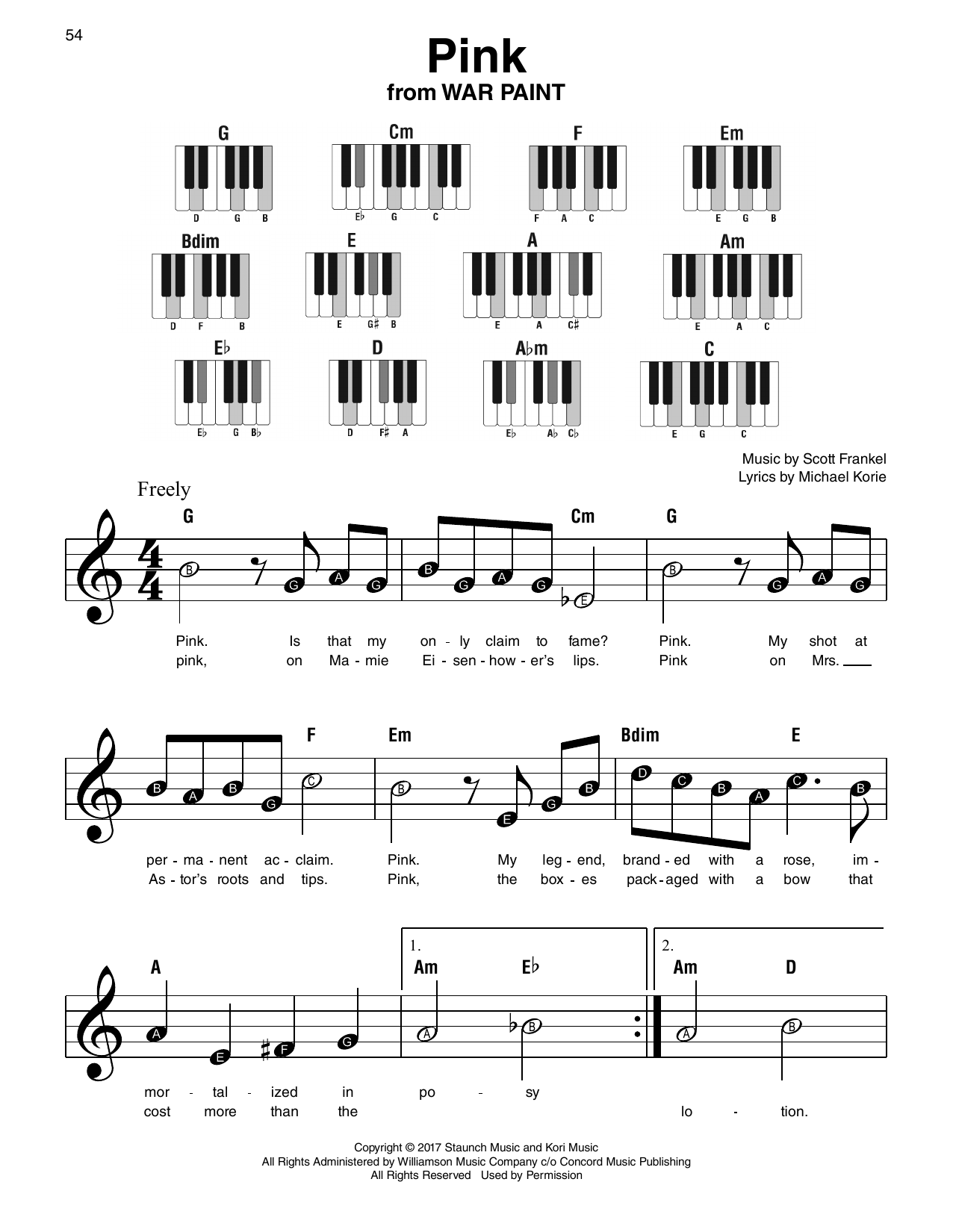 Michael Korie Pink (from War Paint) Sheet Music Notes & Chords for Super Easy Piano - Download or Print PDF