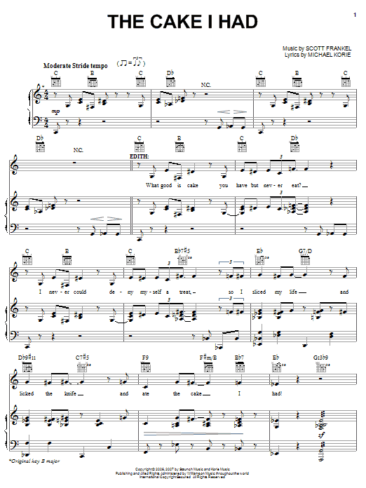 Michael Korie The Cake I Had Sheet Music Notes & Chords for Piano, Vocal & Guitar (Right-Hand Melody) - Download or Print PDF