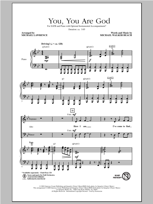 Michael Lawrence You, You Are God Sheet Music Notes & Chords for SATB - Download or Print PDF