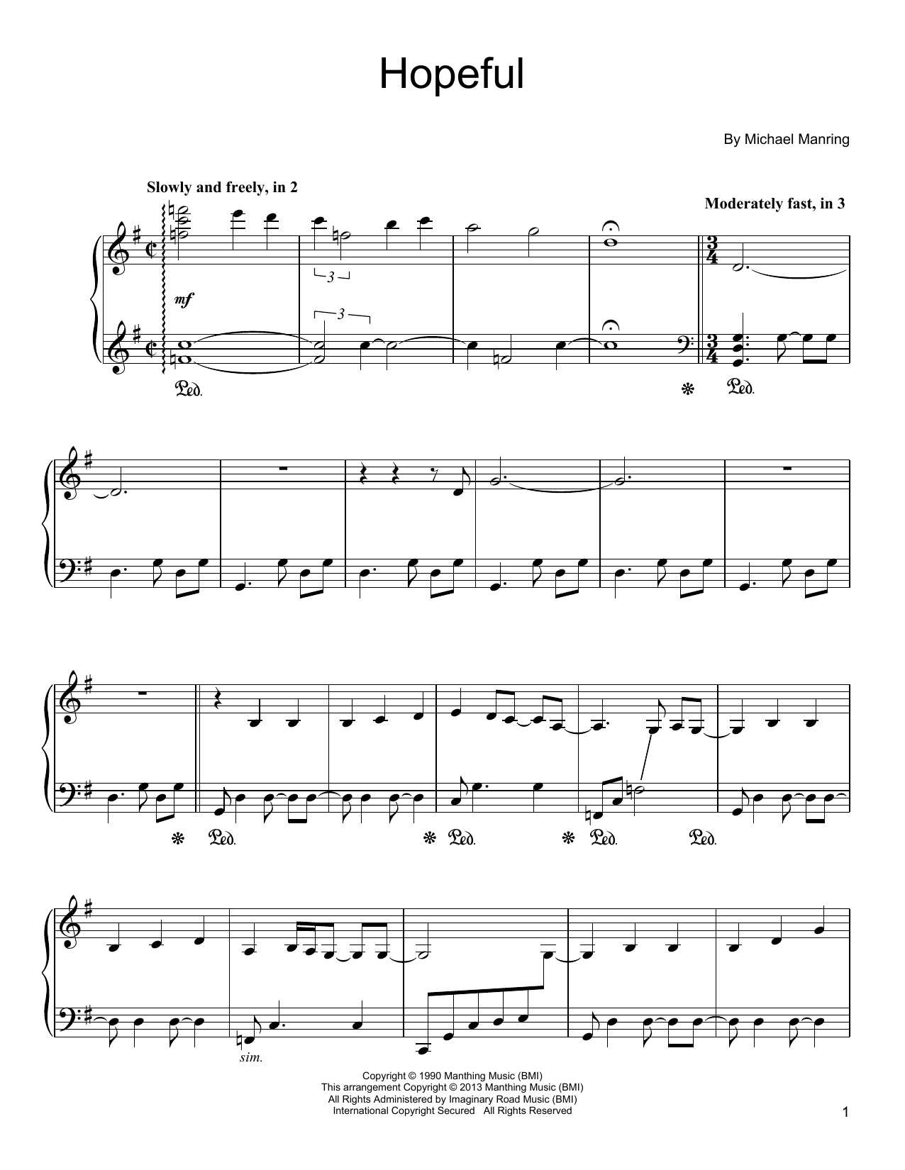 Michael Manring Hopeful Sheet Music Notes & Chords for Piano - Download or Print PDF