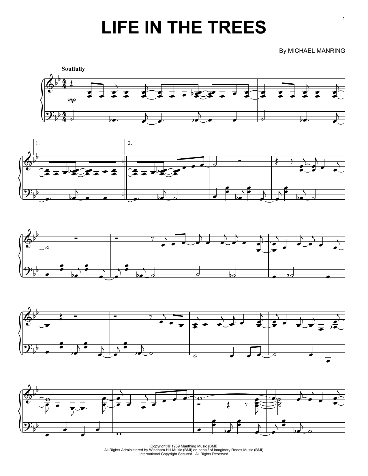 Michael Manring Life In The Trees Sheet Music Notes & Chords for Piano Solo - Download or Print PDF