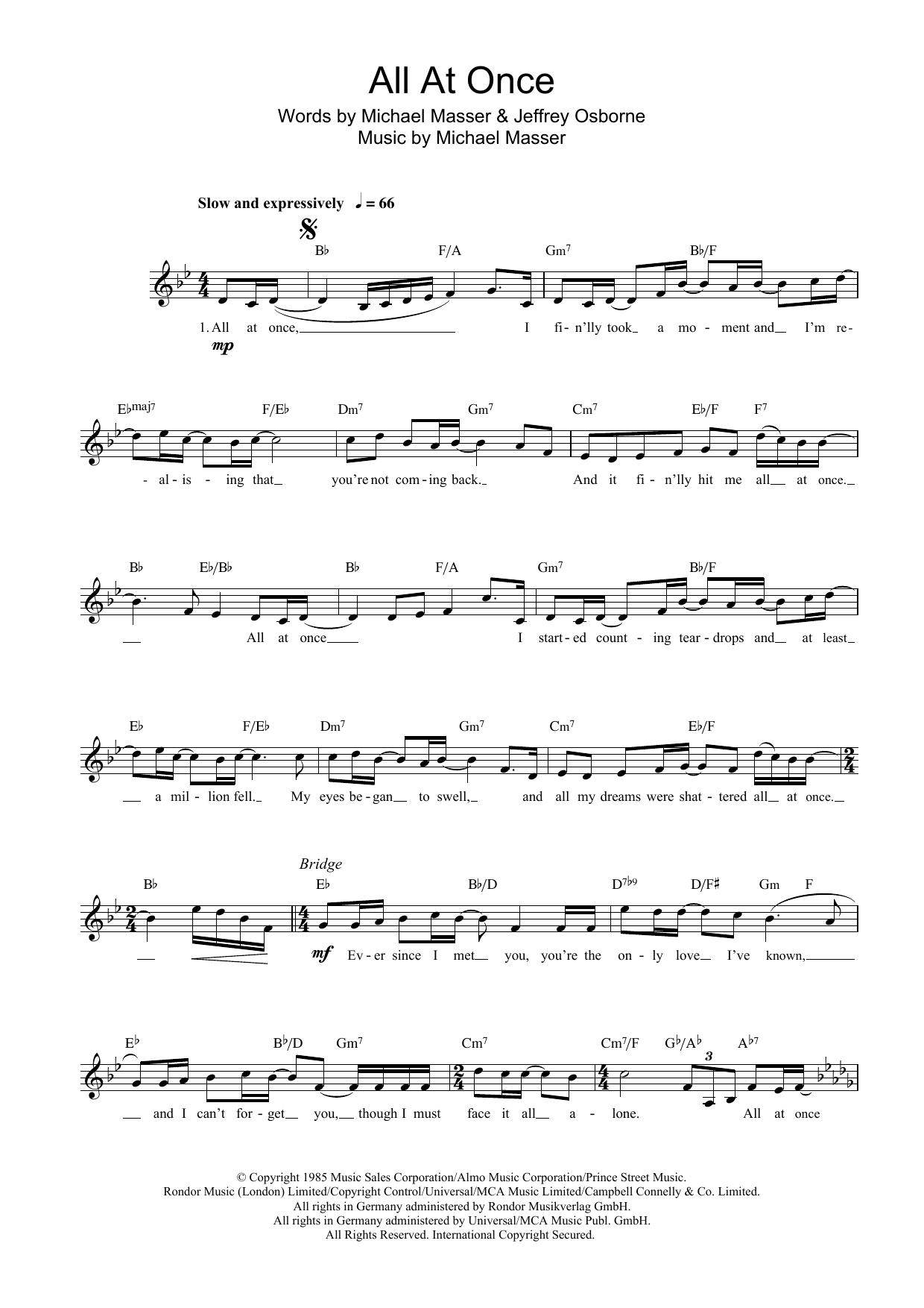 Michael Masser All At Once Sheet Music Notes & Chords for Lead Sheet / Fake Book - Download or Print PDF
