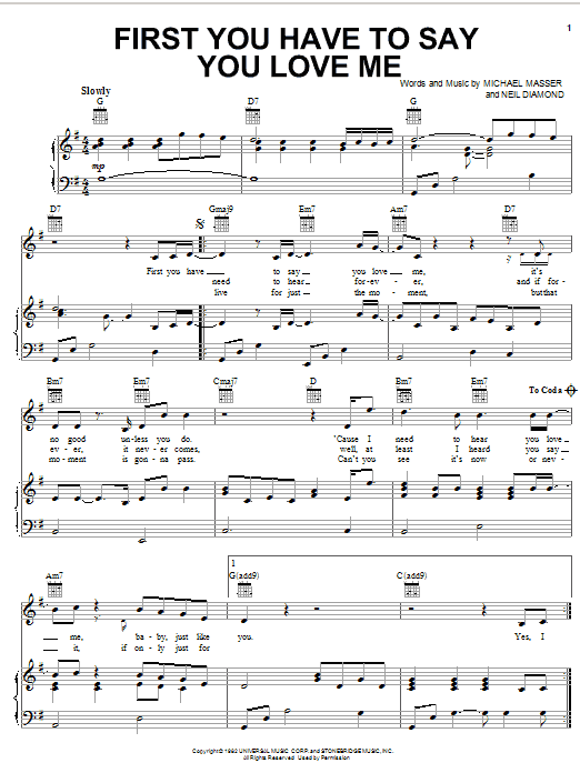 Michael Masser First You Have To Say You Love Me Sheet Music Notes & Chords for Piano, Vocal & Guitar (Right-Hand Melody) - Download or Print PDF