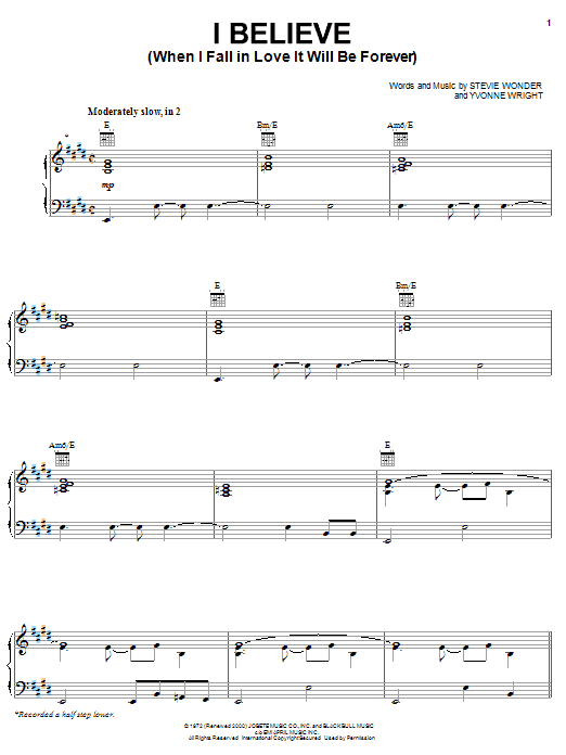Michael McDonald I Believe (When I Fall In Love It Will Be Forever) Sheet Music Notes & Chords for Piano, Vocal & Guitar (Right-Hand Melody) - Download or Print PDF