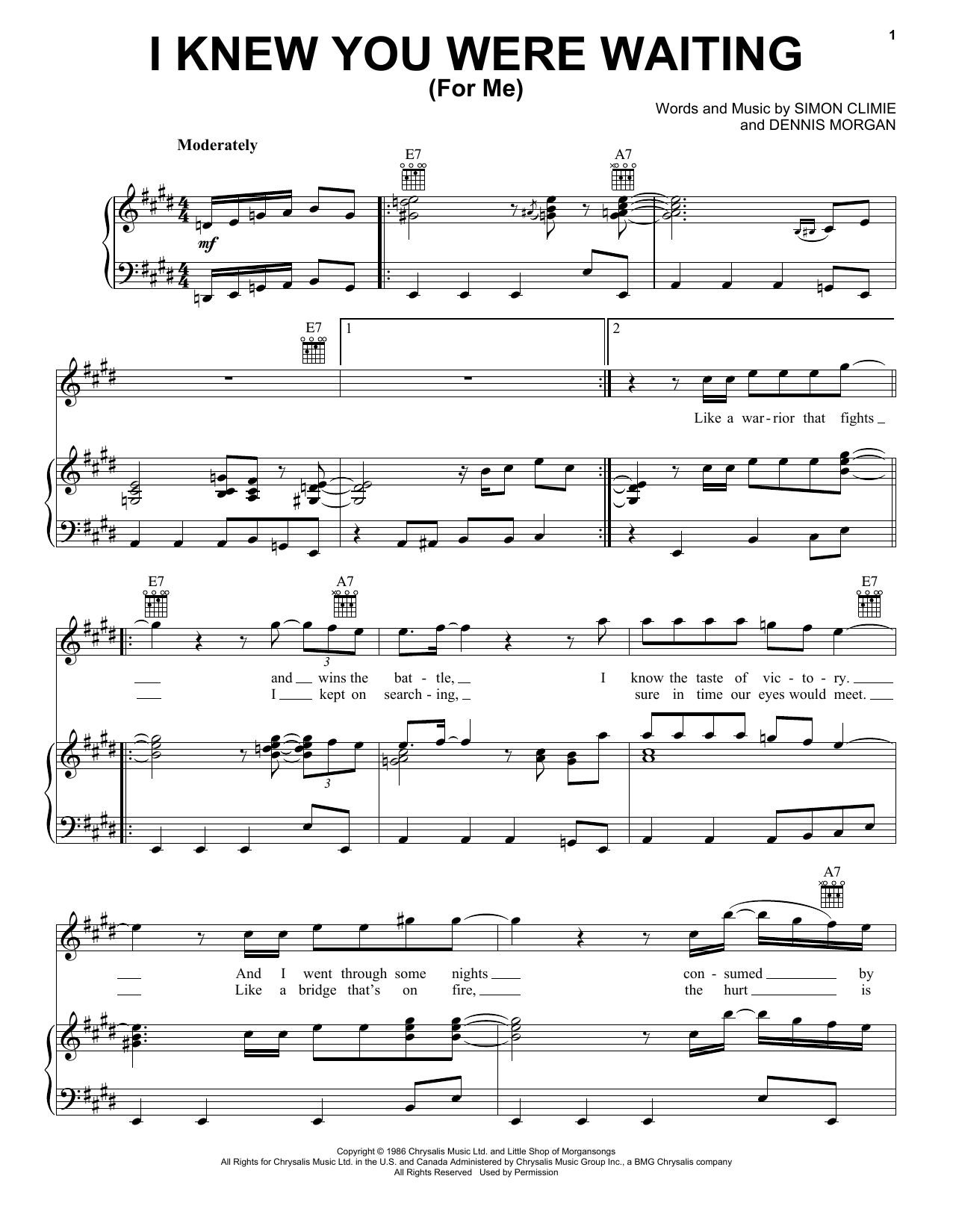 Michael McDonald I Knew You Were Waiting (For Me) Sheet Music Notes & Chords for Piano, Vocal & Guitar (Right-Hand Melody) - Download or Print PDF