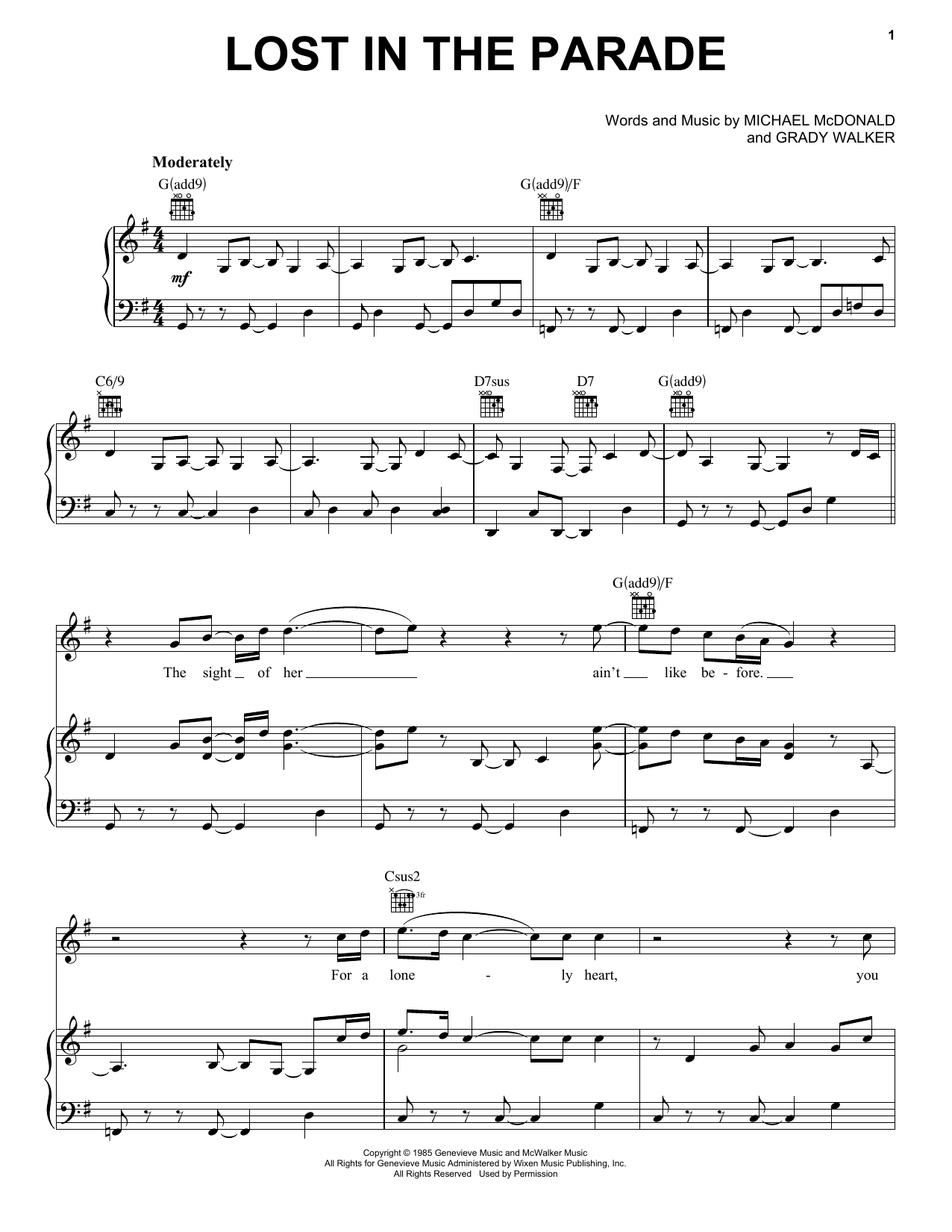 Michael McDonald Lost In The Parade Sheet Music Notes & Chords for Piano, Vocal & Guitar (Right-Hand Melody) - Download or Print PDF