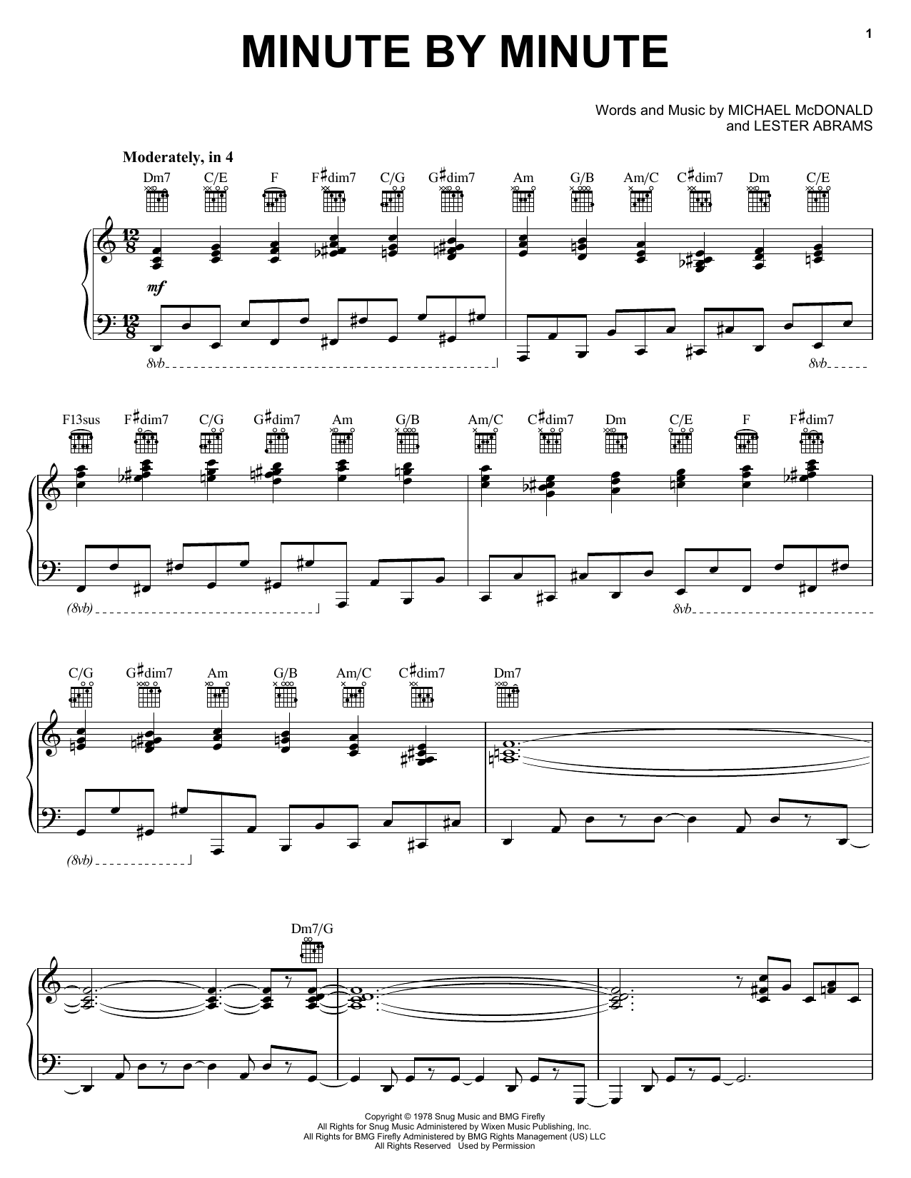 Michael McDonald Minute By Minute Sheet Music Notes & Chords for Melody Line, Lyrics & Chords - Download or Print PDF