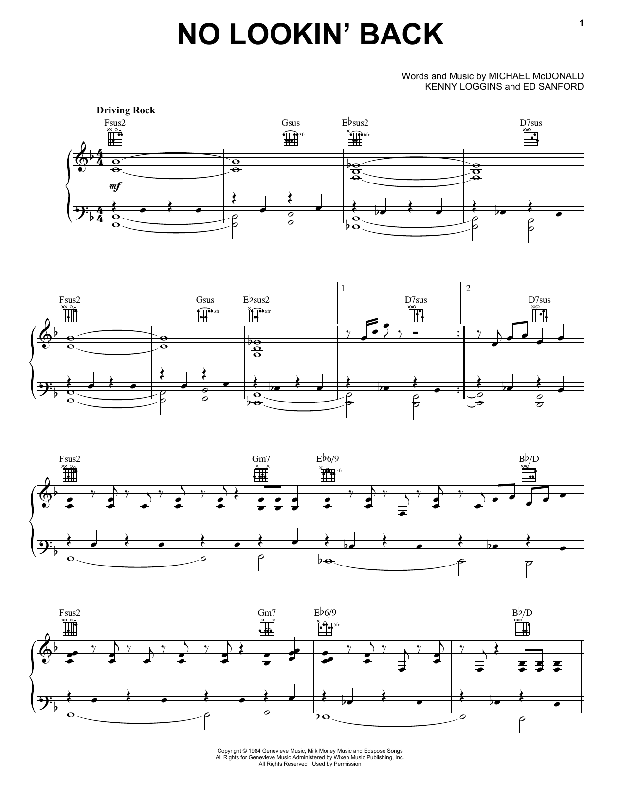 Michael McDonald No Lookin' Back Sheet Music Notes & Chords for Piano, Vocal & Guitar (Right-Hand Melody) - Download or Print PDF