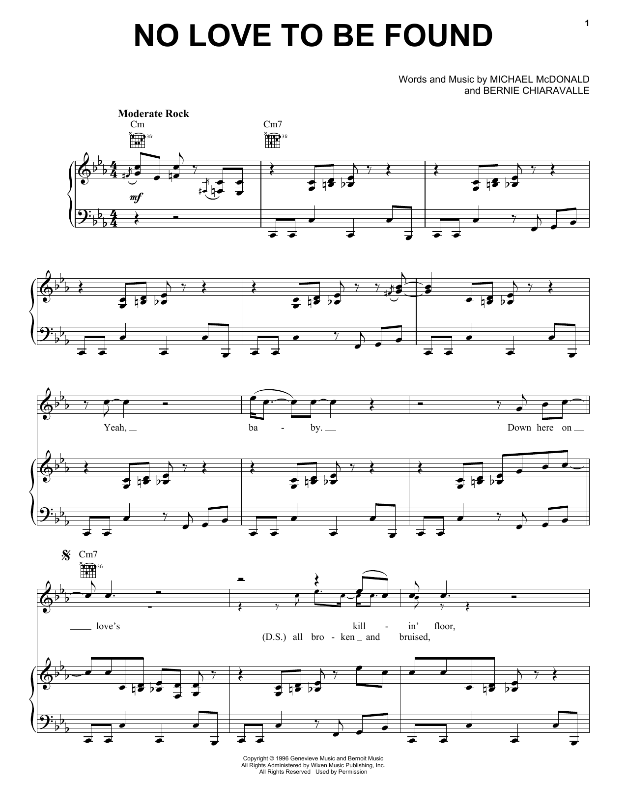 Michael McDonald No Love To Be Found Sheet Music Notes & Chords for Piano, Vocal & Guitar (Right-Hand Melody) - Download or Print PDF