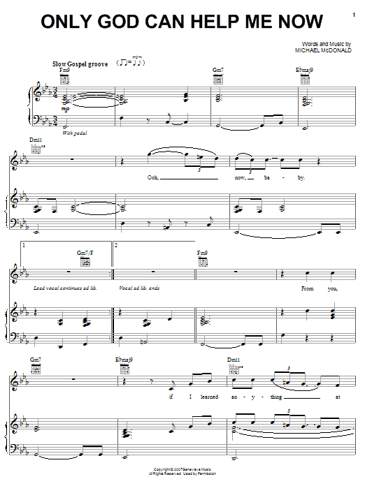 Michael McDonald Only God Can Help Me Now Sheet Music Notes & Chords for Piano, Vocal & Guitar (Right-Hand Melody) - Download or Print PDF